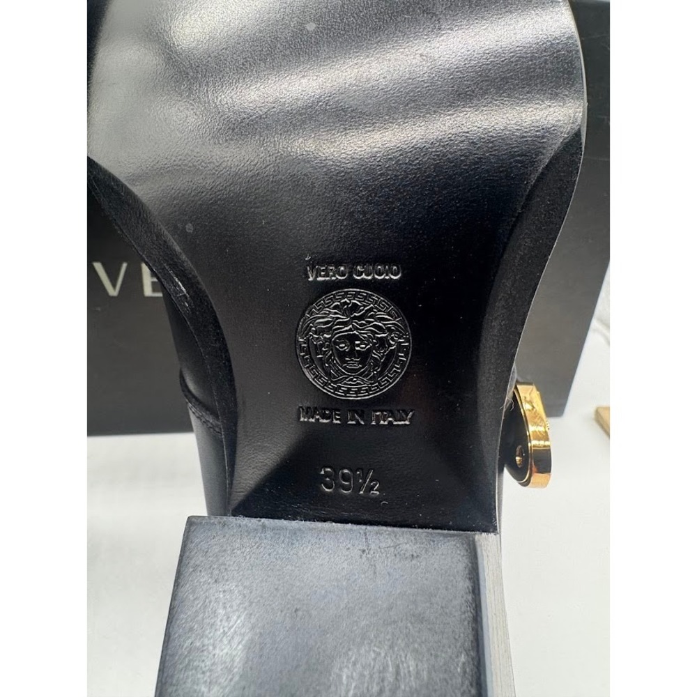 Versace Sabot Leather Western Mule Medusa Gold Toe Black EU 39.5 US 9 NIB - Picture 12 of 14